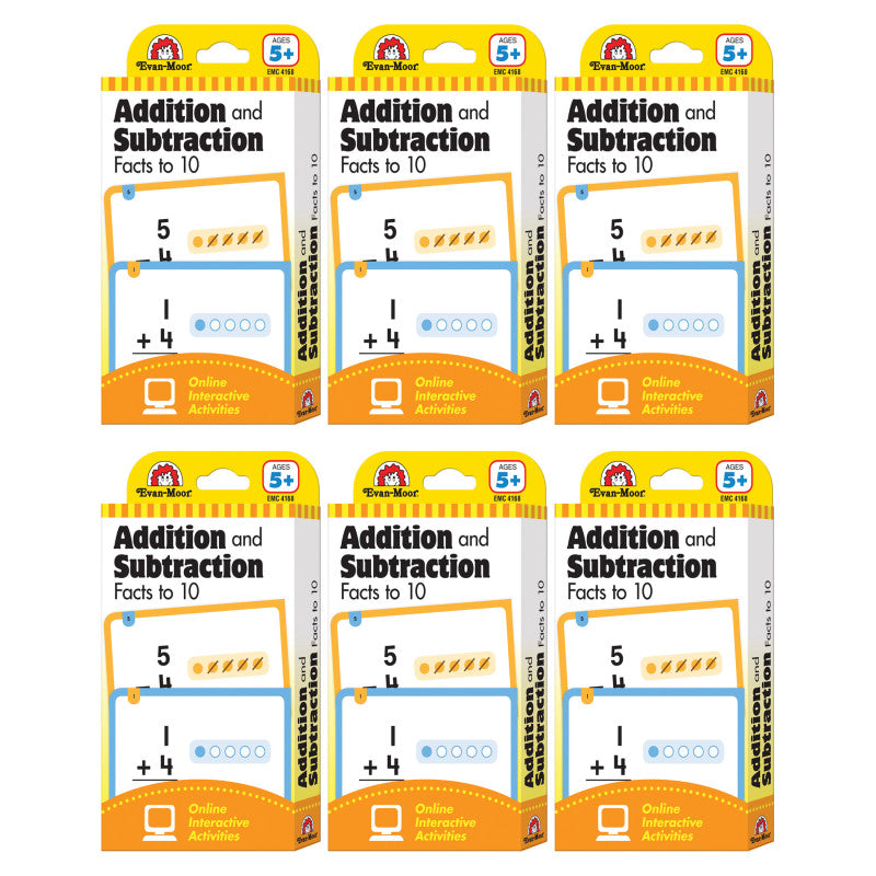 EVAN-MOOR - Learning Line: Addition and Subtraction Facts to 10, Grade 1+ (Age 5+) - 56 Flashcards Per Pack, 6 Packs