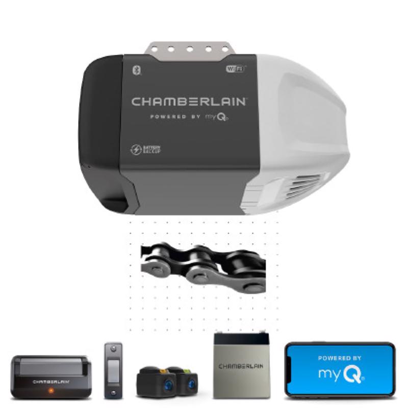 CHAMBERLAIN - Chamberlain Smart Enabled 0.5 HP Chain Drive WiFi Compatible Smart Garage Door Opener