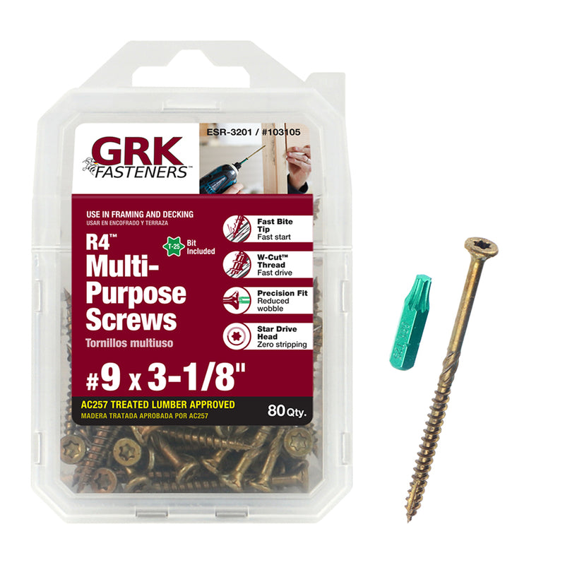 ITW - GRK Fasteners R4 No. 9 X 3-1/8 in. L Star Coated Multi-Purpose Screws 80 pk