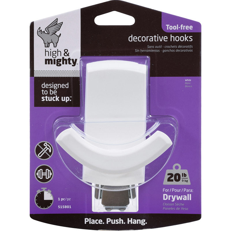 HILLMAN - High & Mighty White Plastic Rectangular Decorative Hooks 20 lb. cap. 1 pk - Case of 4