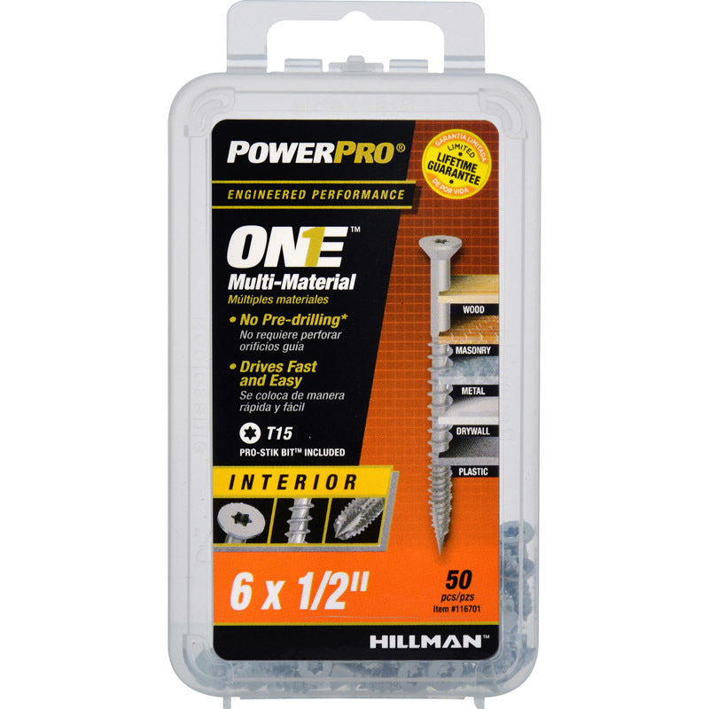 HILLMAN - Hillman POWERPRO ONE No. 6 X 1/2 in. L Star Flat Head Multi-Material Screw 50 pk [116701]