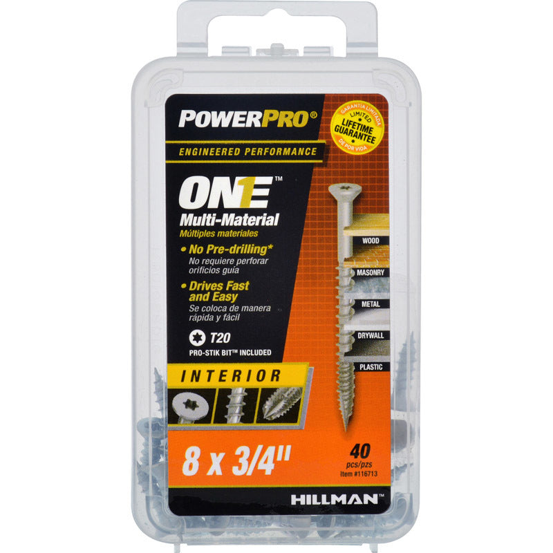 HILLMAN - Hillman POWERPRO ONE No. 8 X 3/4 in. L Star Flat Head Multi-Material Screw 40 pk