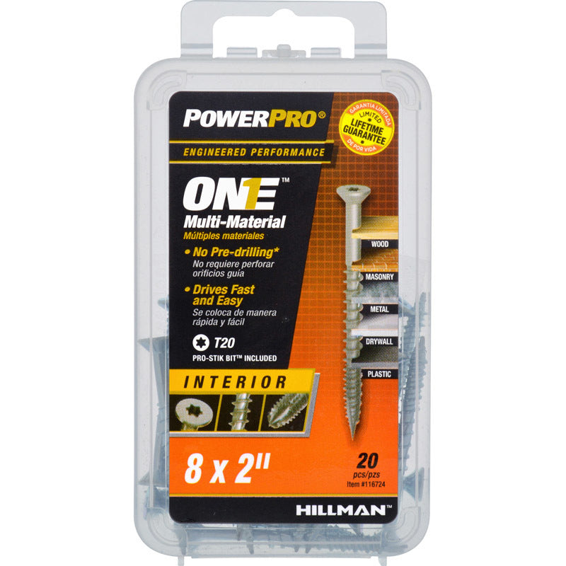 HILLMAN - Hillman POWERPRO ONE No. 8 X 2 in. L Star Flat Head Multi-Material Screw 20 pk