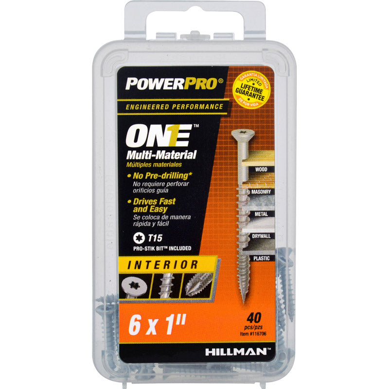 HILLMAN - Hillman POWERPRO ONE No. 6 X 1 in. L Star Flat Head Multi-Material Screw 40 pk