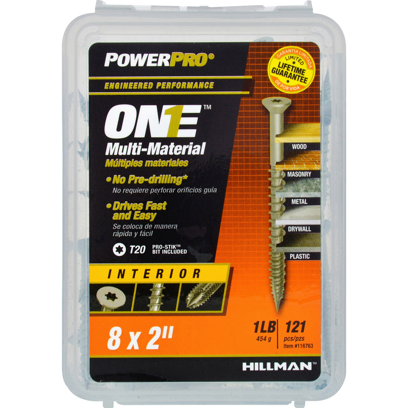 HILLMAN - Hillman POWERPRO ONE No. 8 X 2 in. L Star Flat Head Multi-Material Screw 1 lb 121 pk [116763]