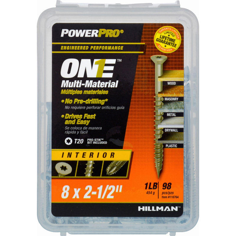 HILLMAN - Hillman POWERPRO ONE No. 8 X 2-1/2 in. L Star Flat Head Multi-Material Screw 1 lb 98 pk