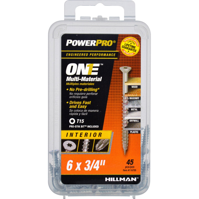 HILLMAN - Hillman POWERPRO ONE No. 6 X 3/4 in. L Star Flat Head Multi-Material Screw 45 pk