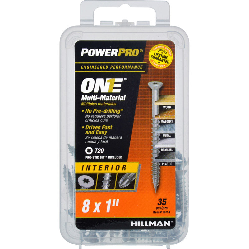 HILLMAN - Hillman POWERPRO ONE No. 8 X 1 in. L Star Flat Head Multi-Material Screw 35 pk [116714]