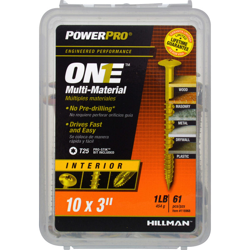 HILLMAN - Hillman POWERPRO ONE No. 10 X 3 in. L Star Wafer Head Multi-Material Screw 1 lb 61 pk - Case of 5