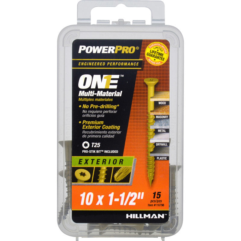 HILLMAN - Hillman POWERPRO ONE No. 10 X 1-1/2 in. L Star Flat Head Multi-Material Screw 15 pk - Case of 5