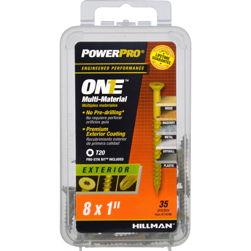 HILLMAN - Hillman POWERPRO ONE No. 8 X 1 in. L Star Flat Head Multi-Material Screw 35 pk - Case of 5 [116786]