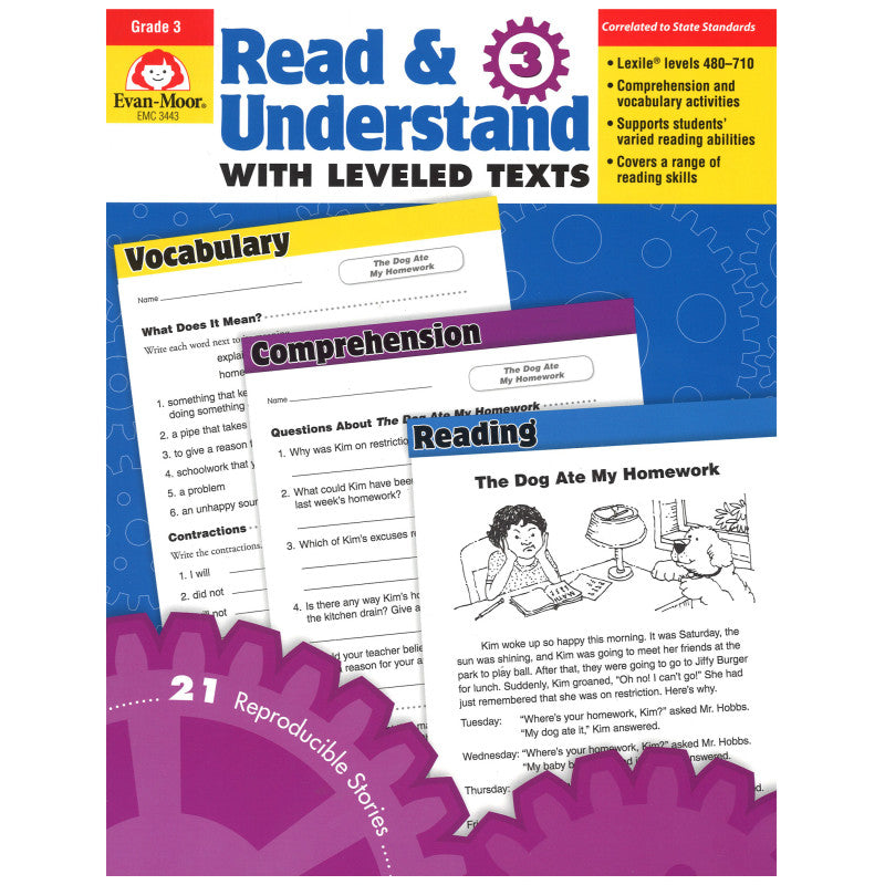 EVAN-MOOR - Read & Understand with Leveled Texts Book, Grade 3