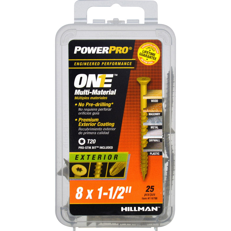 HILLMAN - Hillman POWERPRO ONE No. 8 X 1-1/2 in. L Star Flat Head Multi-Material Screw 25 pk - Case of 5 [116788]