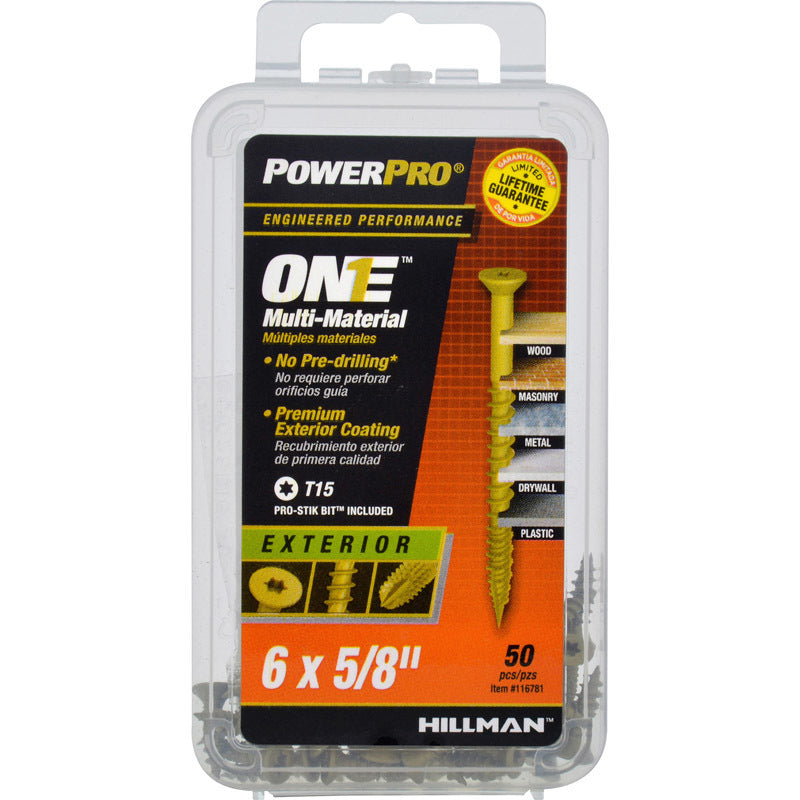 HILLMAN - Hillman POWERPRO ONE No. 6 X 5/8 in. L Star Flat Head Multi-Material Screw 50 pk - Case of 5 [116781]