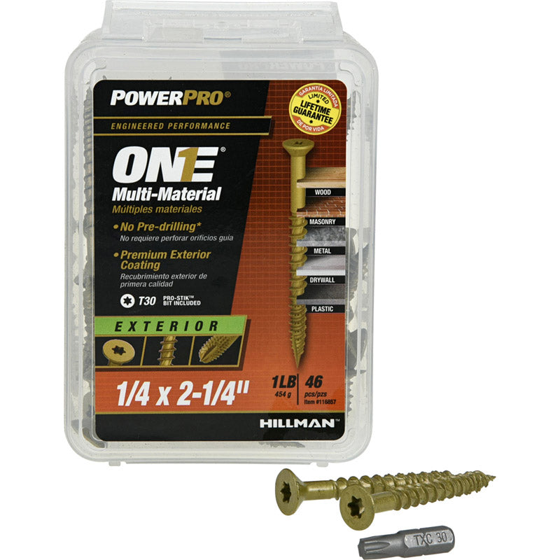 HILLMAN - Hillman POWERPRO ONE 1/4 in. X 2-1/4 in. L Star Flat Head Multi-Material Screw 1 lb 46 pk