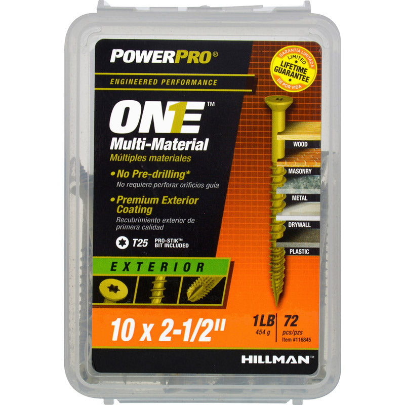 HILLMAN - Hillman POWERPRO ONE No. 10 X 2-1/2 in. L Star Flat Head Multi-Material Screw 1 lb 72 pk