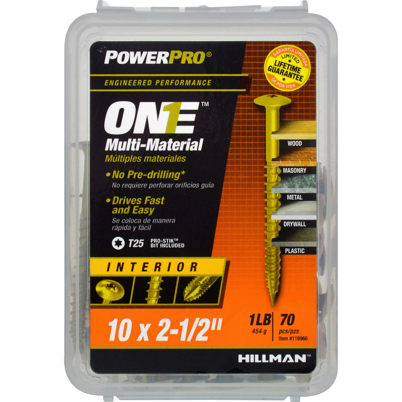 HILLMAN - Hillman PowerPro One No. 10 X 2-1/2 in. L Star Wafer Head Multi-Material Screw 1 lb 70 pk