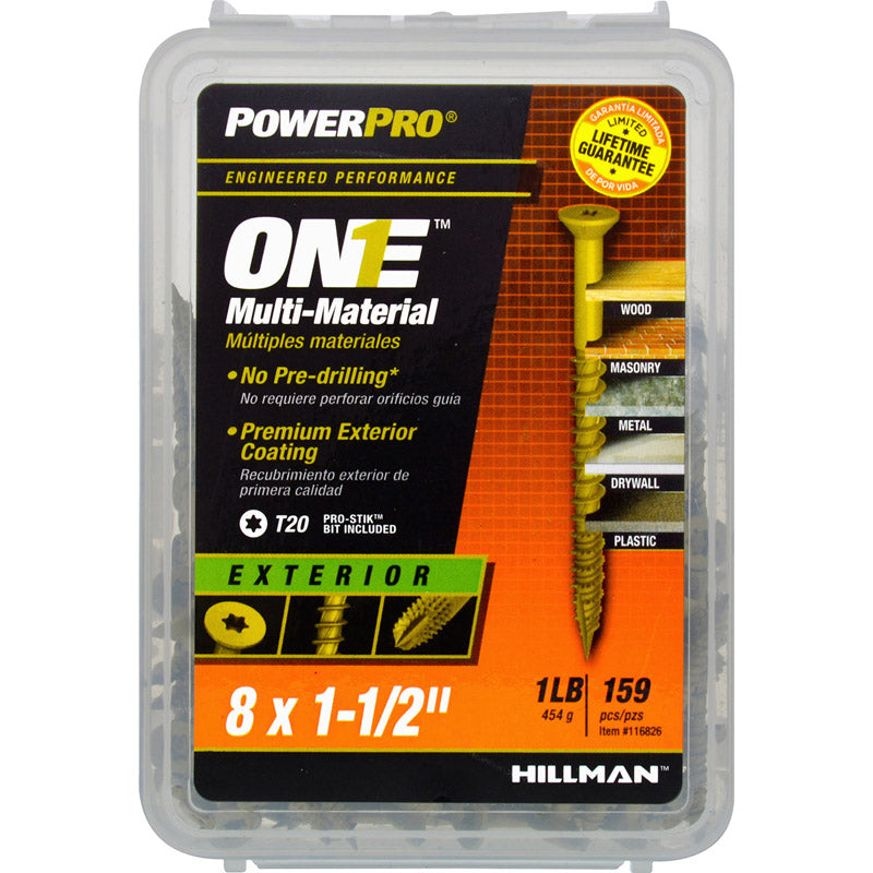 HILLMAN - Hillman POWERPRO ONE No. 8 X 1-1/2 in. L Star Flat Head Multi-Material Screw 1 lb 159 pk