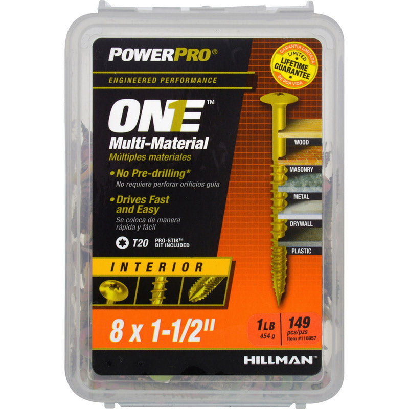 HILLMAN - Hillman POWERPRO ONE No. 8 X 1-1/2 in. L Star Wafer Head Multi-Material Screw 1 lb 37 pk