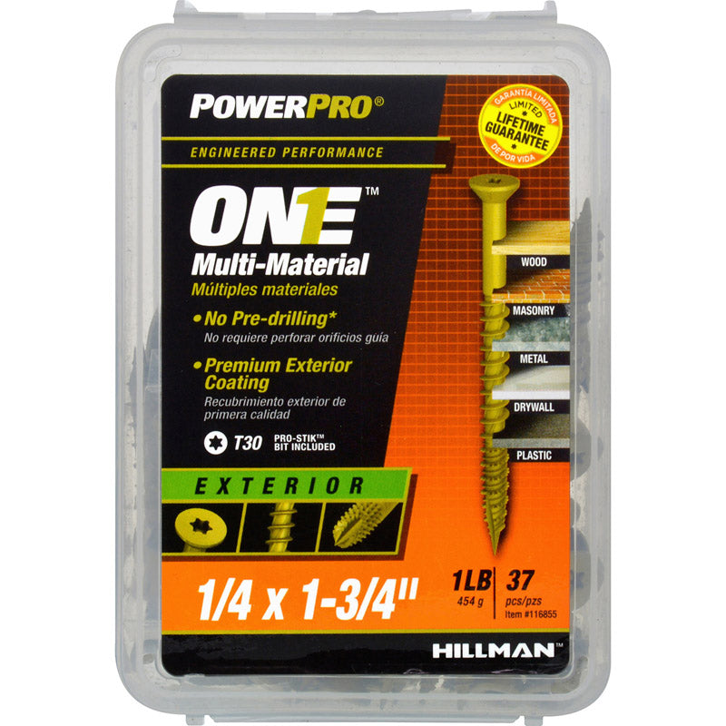 HILLMAN - Hillman POWERPRO ONE 1/4 in. X 1-3/4 in. L Star Flat Head Multi-Material Screw 1 lb 37 pk