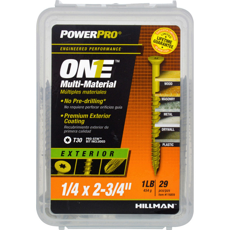 HILLMAN - Hillman POWERPRO ONE 1/4 in. X 2-3/4 in. L Star Flat Head Multi-Material Screw 1 lb 29 pk