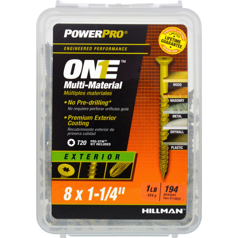 HILLMAN - Hillman POWERPRO ONE No. 8 X 1-1/4 in. L Star Flat Head Multi-Material Screw 1 lb 194 pk