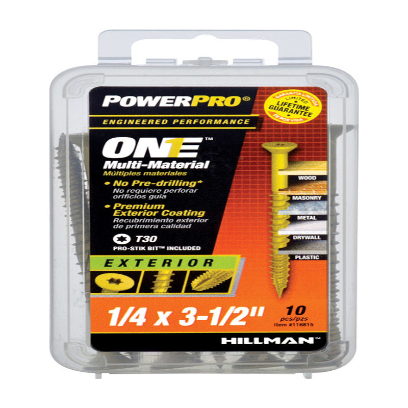 HILLMAN - Hillman POWERPRO ONE 1/4 in. X 3-1/2 in. L Star Flat Head Multi-Material Screw 10 pk - Case of 5