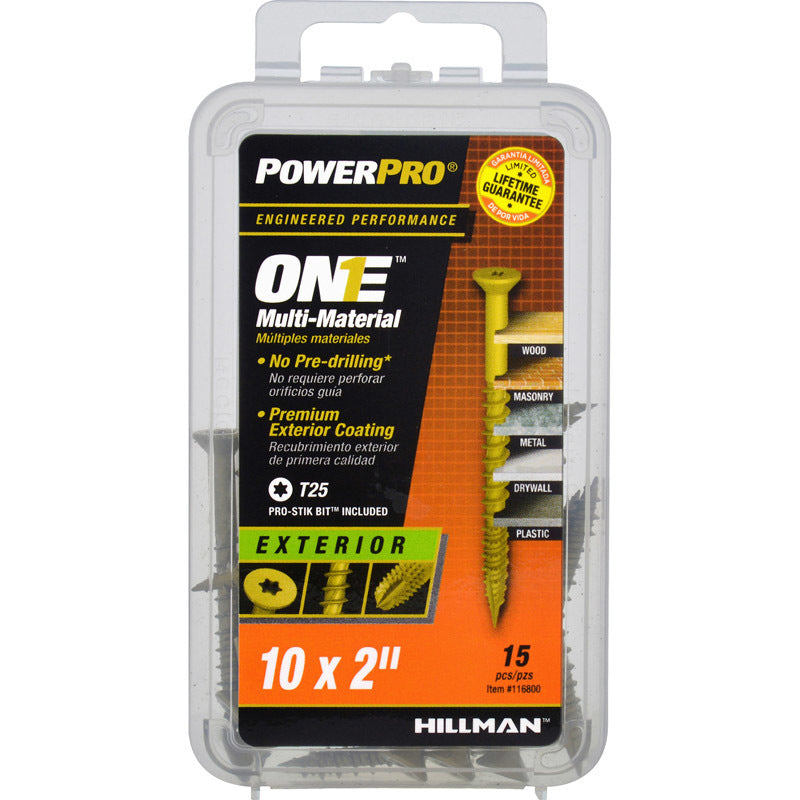 HILLMAN - Hillman POWERPRO ONE No. 10 X 2 in. L Star Flat Head Multi-Material Screw 15 pk - Case of 5