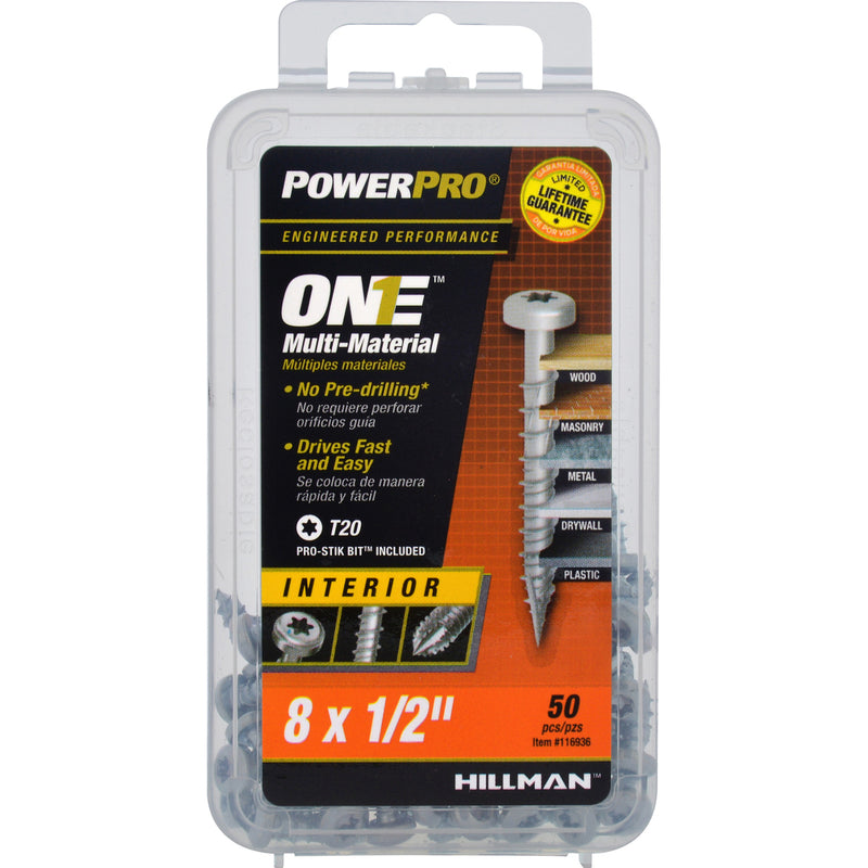 HILLMAN - Hillman PowerPro No. 8 X 1/2 in. L Star Pan Head Multi-Material Screw 50 pk - Case of 5