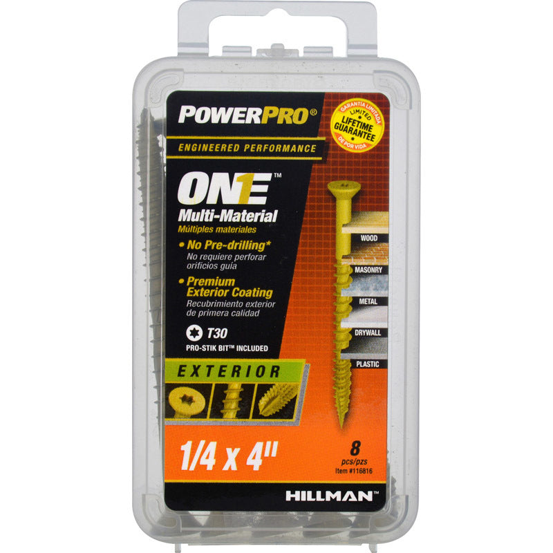 HILLMAN - Hillman POWERPRO ONE 1/4 in. X 4 in. L Star Flat Head Multi-Material Screw 8 pk - Case of 5