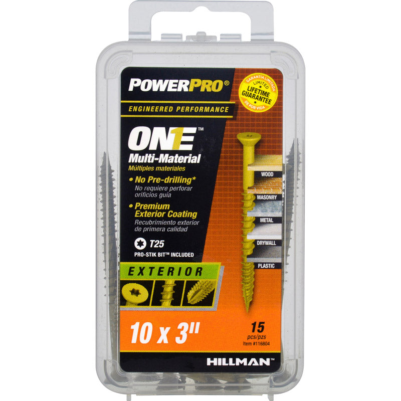 HILLMAN - Hillman POWERPRO ONE No. 10 X 3 in. L Star Flat Head Multi-Material Screw 15 pk - Case of 5