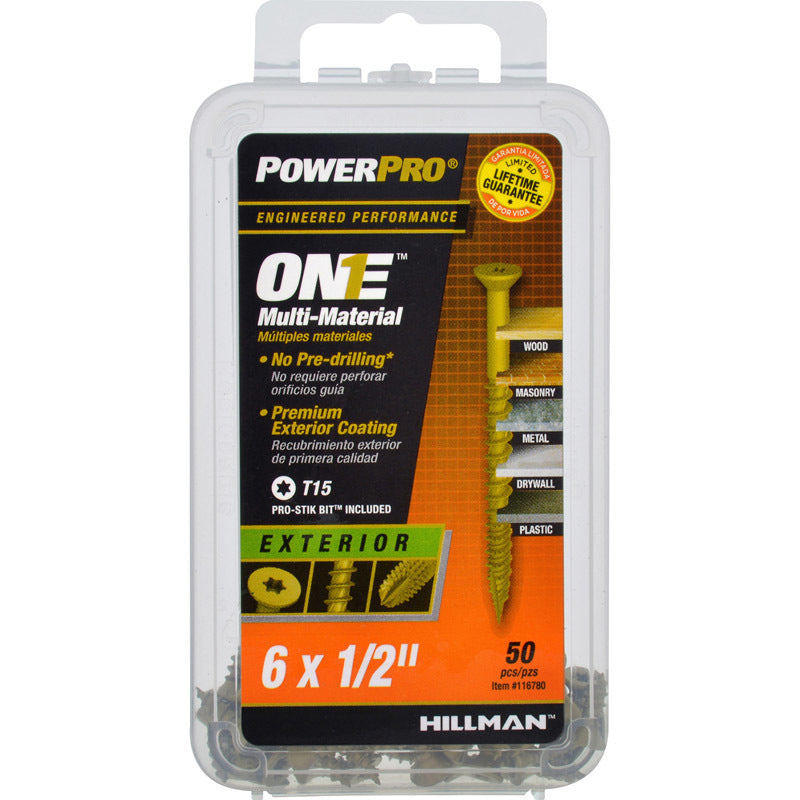 HILLMAN - Hillman POWERPRO ONE No. 6 X 1/2 in. L Star Flat Head Multi-Material Screw 50 pk - Case of 5 [116780]