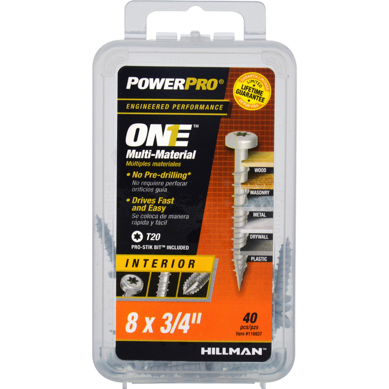 HILLMAN - Hillman Power Pro No. 8 X 3/4 in. L Star Pan Head Multi-Material Screw 40 pk - Case of 5