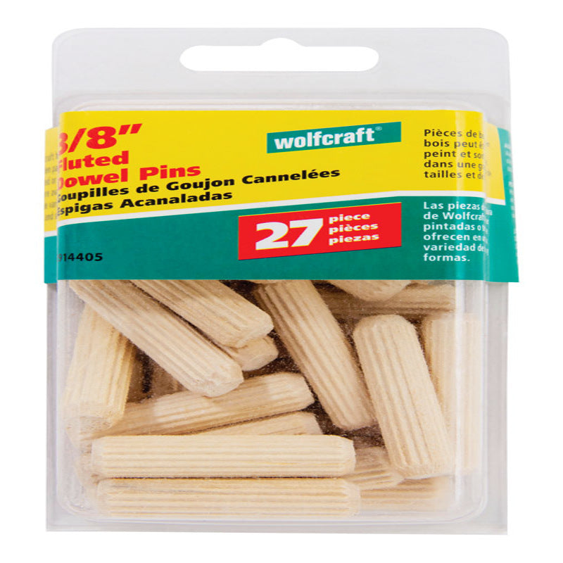 WOLFCRAFT - Wolfcraft Fluted Hardwood Dowel Pin 3/8 in. D X 1-1/2 in. L 1 pk Natural