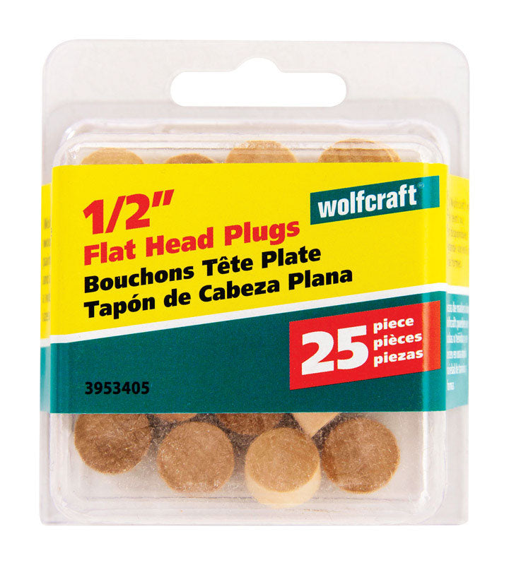 WOLFCRAFT - Wolfcraft Flat Hardwood Head Plug 1/2 in. D X 1/4 in. L 1 pk Natural