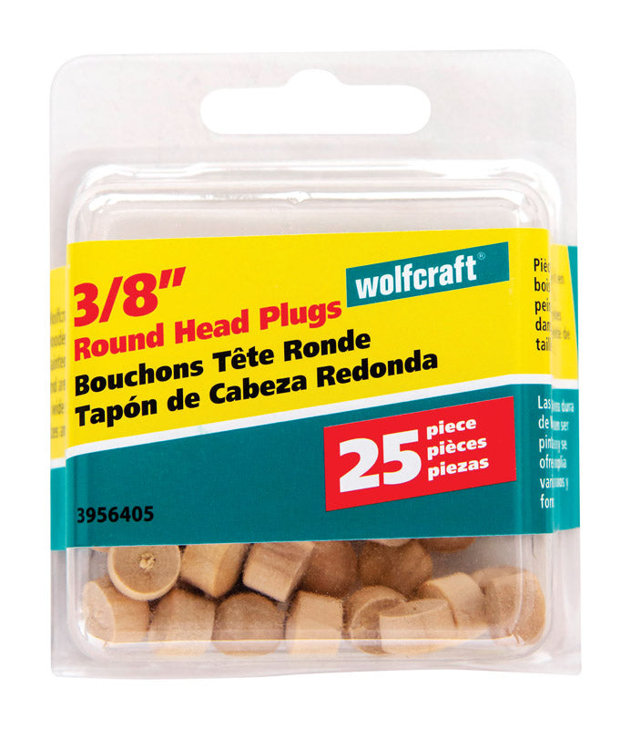 WOLFCRAFT - Wolfcraft Round Hardwood Head Plug 3/8 in. D X 1/4 in. L 1 pk Natural