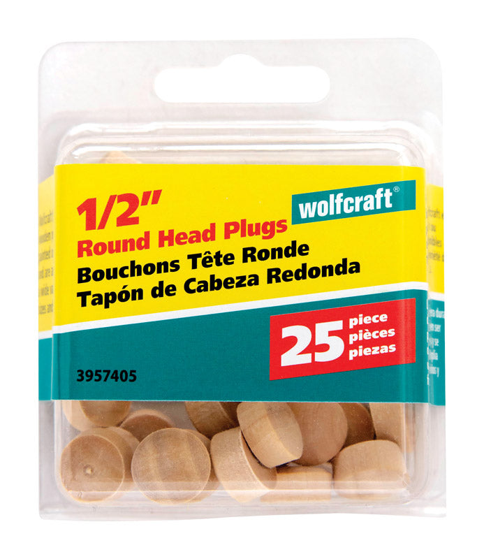 WOLFCRAFT - Wolfcraft Round Hardwood Head Plug 1/2 in. D X 0.3 in. L 1 pk Natural