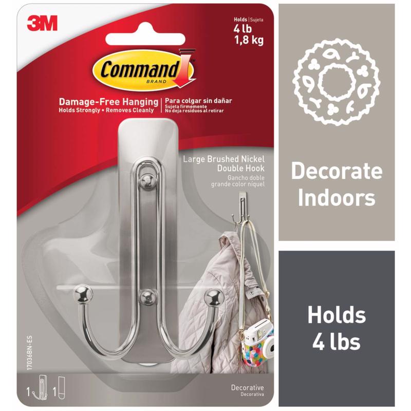 3M - 3M Command 2 in. L Brushed Nickel Metal Large Double Hook 4 lb. cap. 1 pk