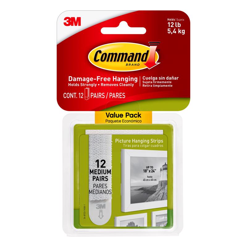 3M - 3M Command White Medium Picture Hanging Strips 12 lb 12 pk