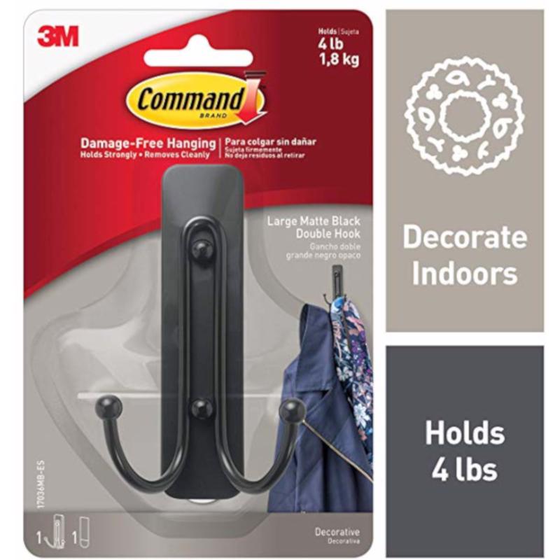 3M - 3M Command 2 in. L Matte Black Metal Large Double Hook 4 lb. cap. 1 pk