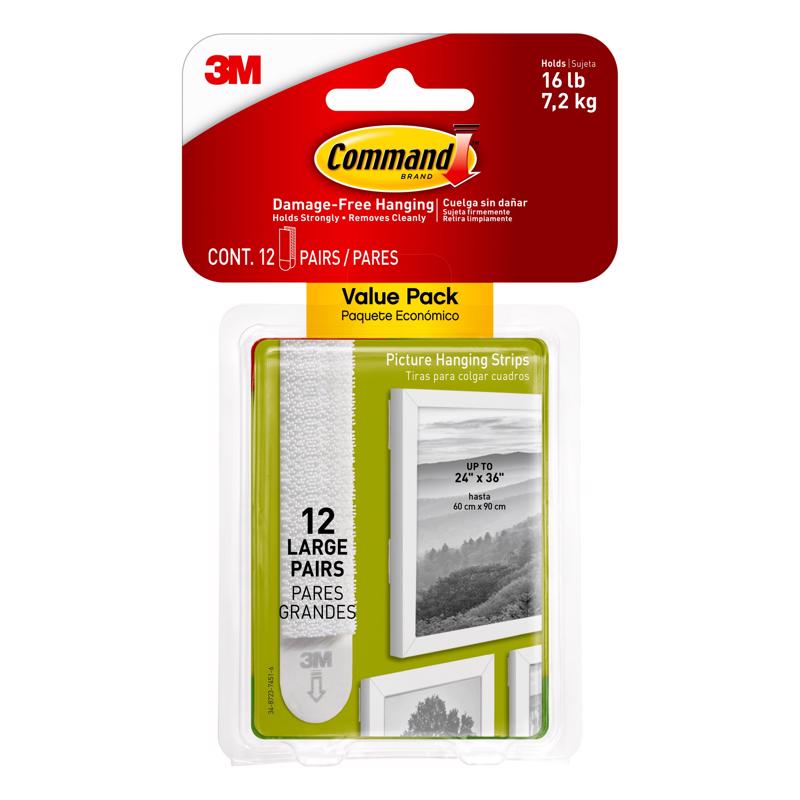 3M - 3M Command White Large Picture Hanging Strips 16 lb 12 pk