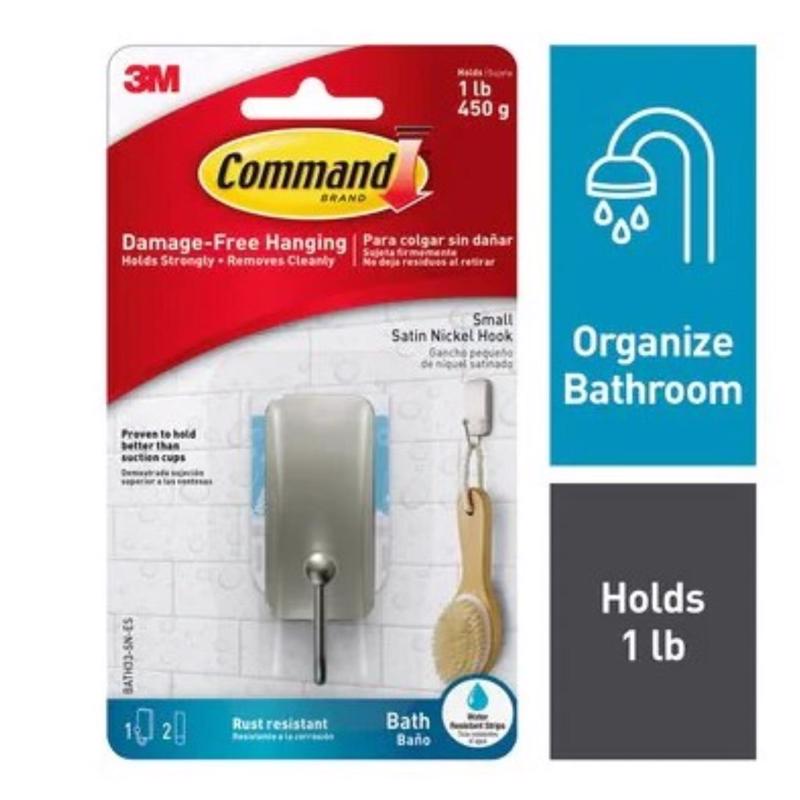 3M - 3M Command 1.18 in. L Satin Nickel Silver Adhesive Hook