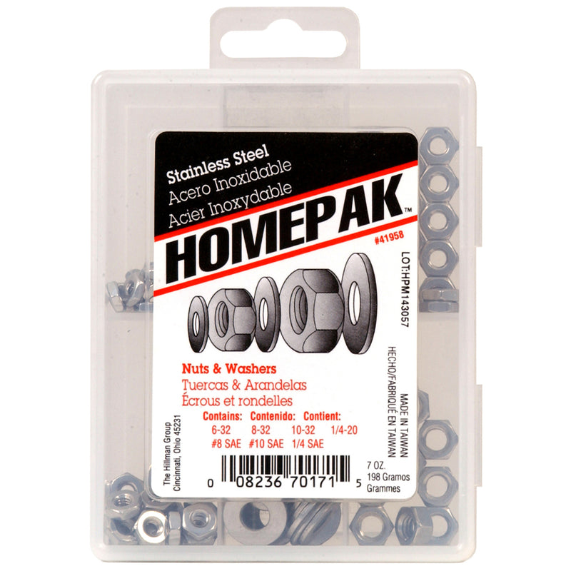 HILLMAN - Homepak Assorted in. Stainless Steel SAE Nuts and Washers Kit 100 pk