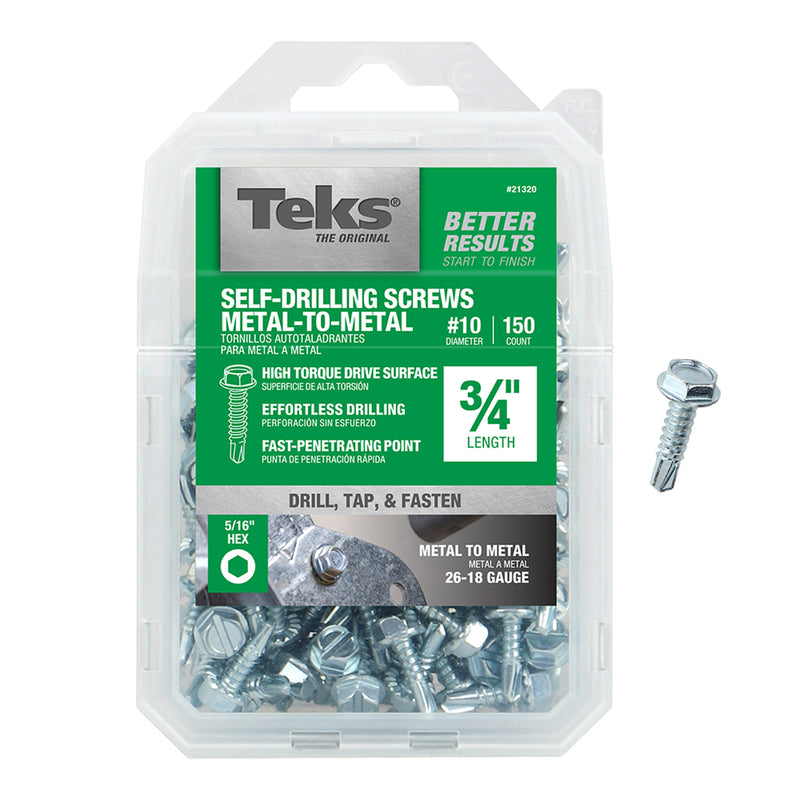 ITW - Teks No. 10 X 3/4 in. L Hex Washer Head Sheet Metal Screws 150 pk
