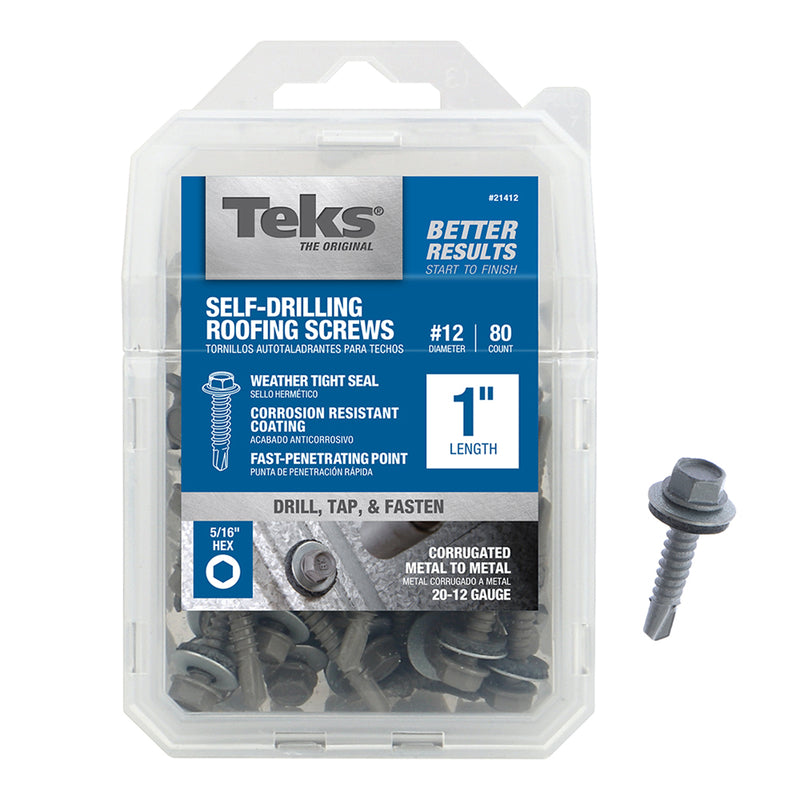 ITW - Teks No. 12 X 1 in. L Hex Drive Hex Washer Head Roofing Screws 80 pk