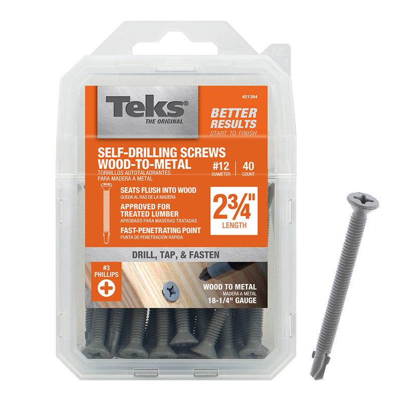 ITW - Teks No. 12 X 2-3/4 in. L Phillips Flat Head Construction Screws 40 pk