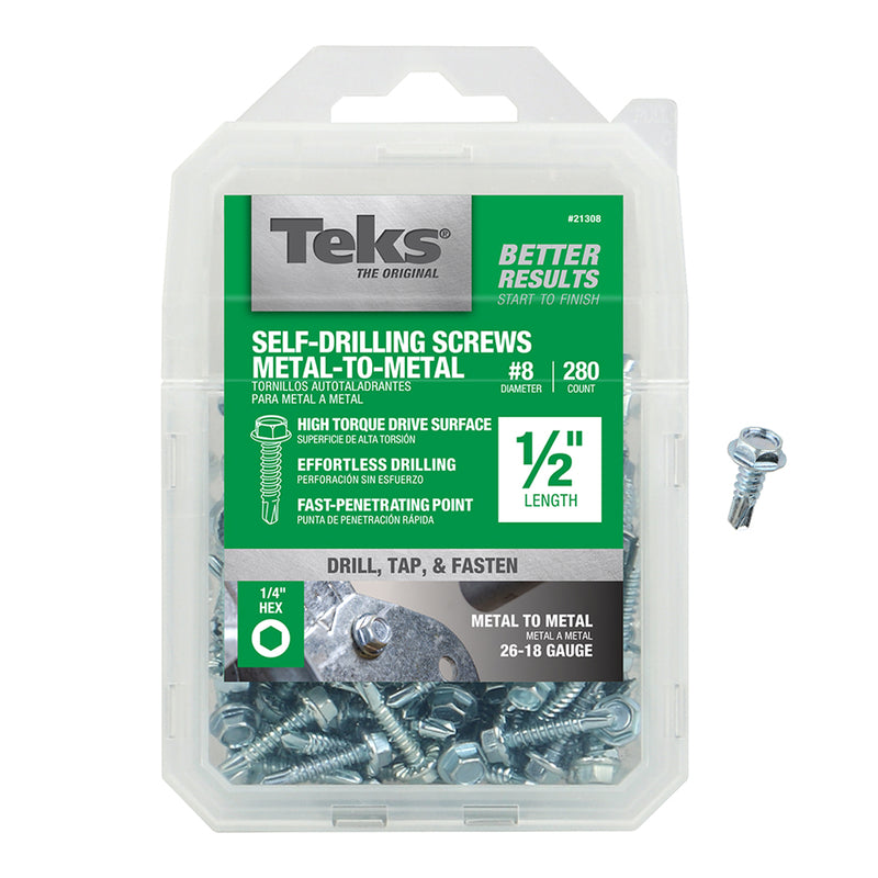 ITW - Teks No. 8 X 1/2 in. L Hex Washer Head Sheet Metal Screws 280 pk