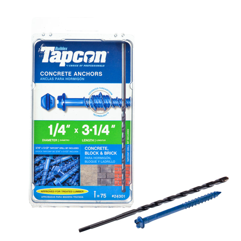 ITW - Tapcon 1/4 in. D X 3-1/4 in. L Steel Hex Head Concrete Screw Anchor 75 pk