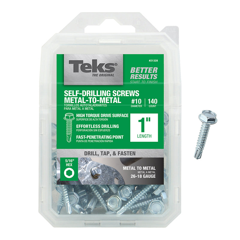 ITW - Teks No. 10 X 1 in. L Hex Washer Head Sheet Metal Screws 140 pk