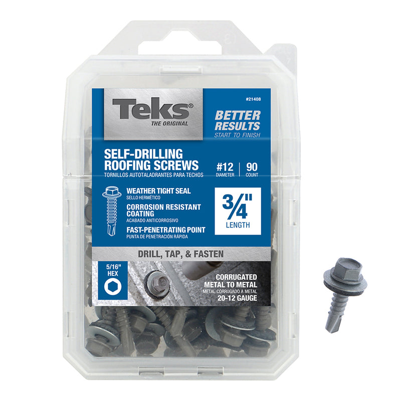 ITW - Teks No. 12 X 3/4 in. L Hex Drive Hex Washer Head Roofing Screws 90 pk
